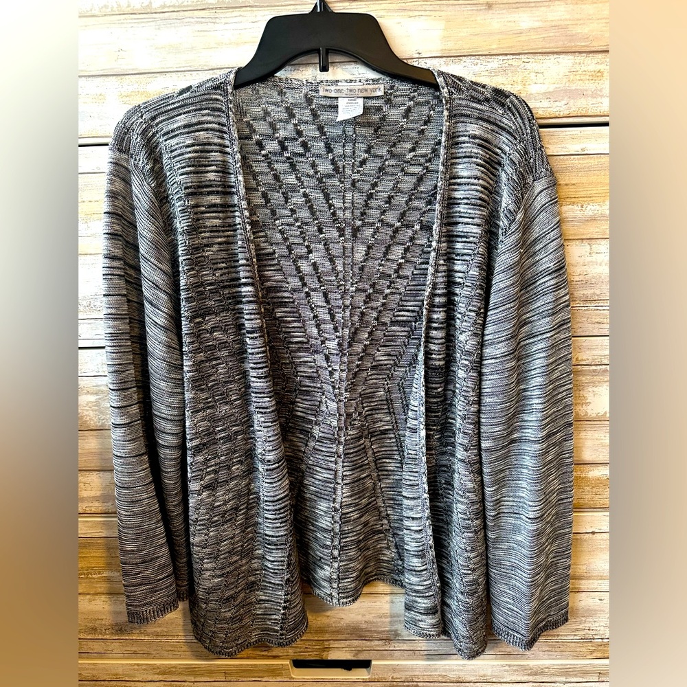 🖤 Two One Two New York Open Front Cardigan Sweater 2X Gray Black Marled